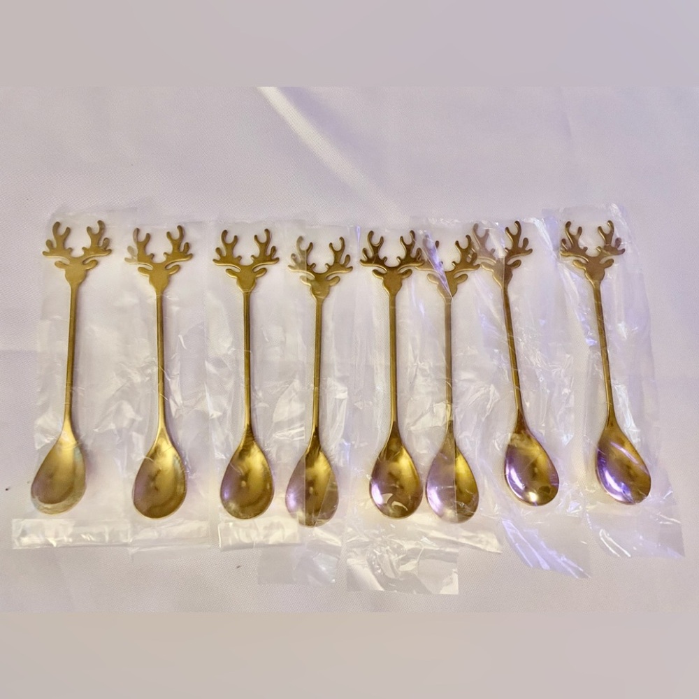 8 Pieces Elk Coffee Tea Dessert Spoons in Gold - Picture 2 of 2